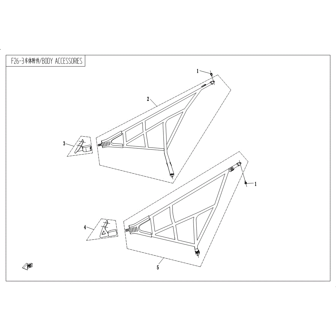 An Image of a Genuine CFMOTO Parts Schematic Diagram showing the schematic - BODY ACCESSORIES (3) - 2019 CFMOTO UFORCE 500