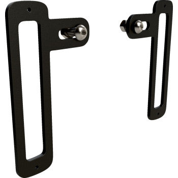 The Denali B6 Driving Light Mount includes two black metal brackets with M6 mounting points and bolts, shown facing each other on a white background—perfect for mounting driving lights or Denali light pods.