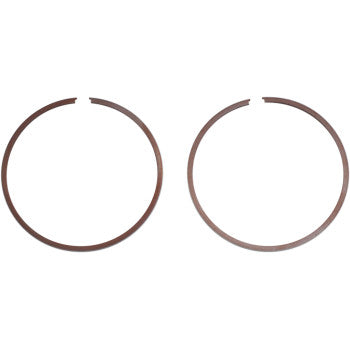 Two thin, circular rings from the Wiseco Ring Set, each with small gaps, are placed side by side on a white background.