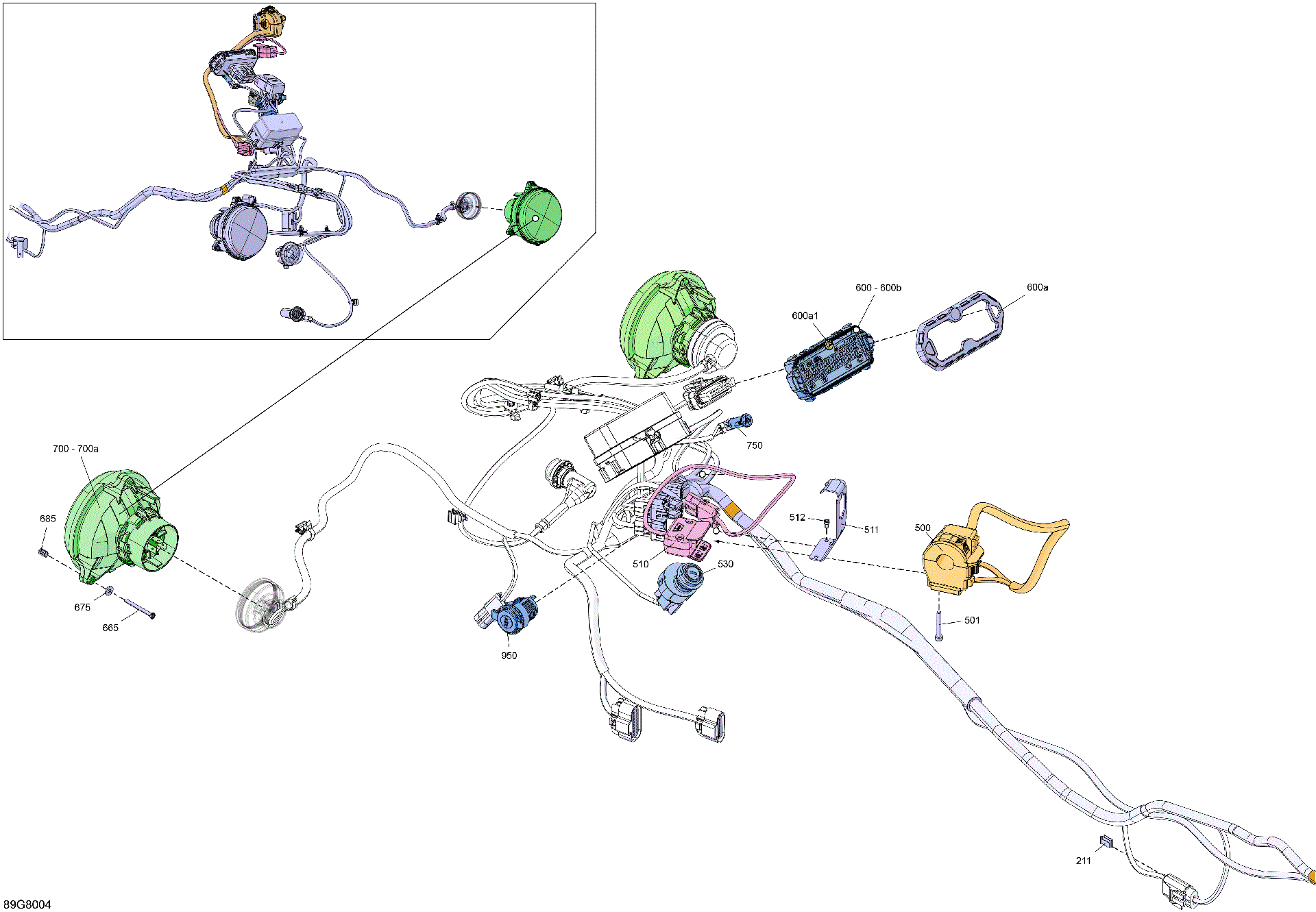 An Image of a Genuine Can-Am Parts Schematic Diagram showing the schematic - ELECTRIC - FRONT SECTION