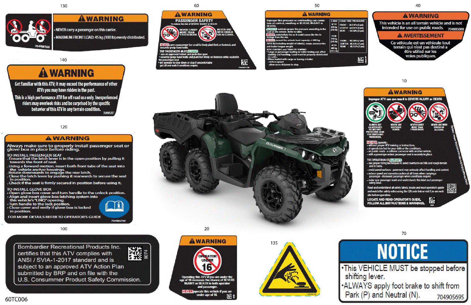 An Image of a Genuine Can-Am Parts Schematic Diagram showing the schematic - BODY - WARNING DECALS