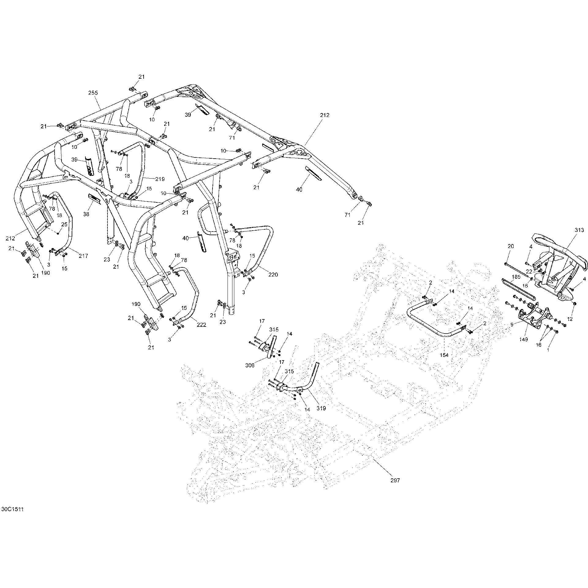 An Image of a Genuine Can-Am Parts Schematic Diagram showing the schematic - FRAME _30C1511