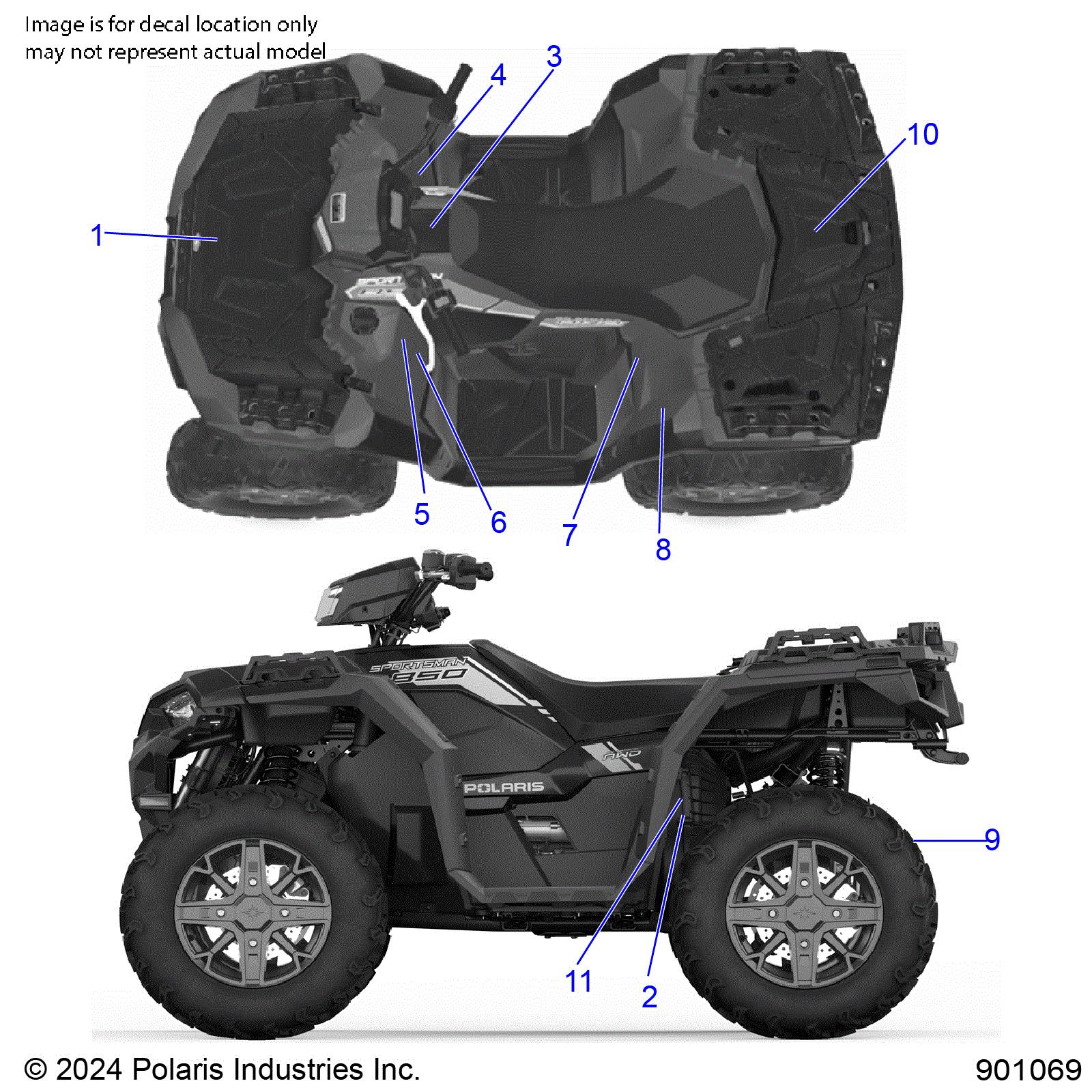 An Image of a Genuine Polaris Parts Schematic Diagram showing the schematic - BODY: DECALS STANDARD - 2026 POLARIS SPORTSMAN 850 EPS PREMIUM 48"