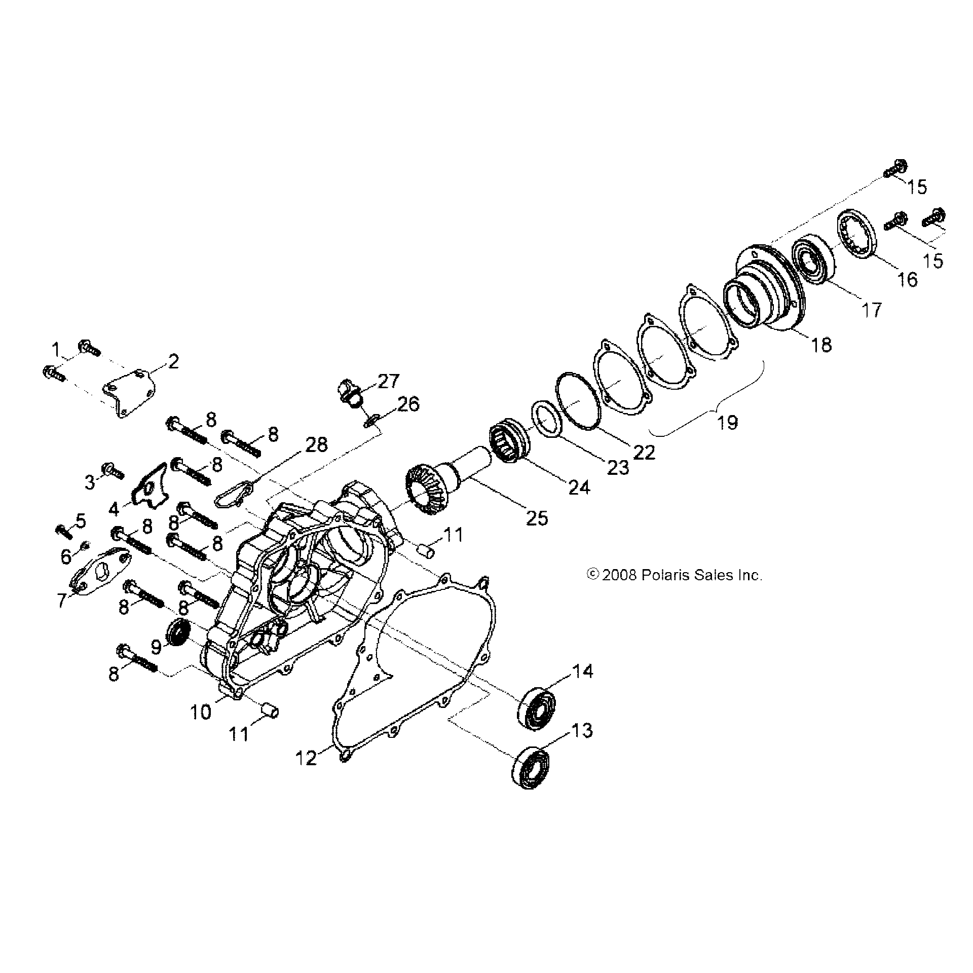 An Image of a Genuine Polaris Parts Schematic Diagram showing the schematic - DRIVE TRAIN: REAR DRIVE ASSEMBLY - 2022 POLARIS PHOENIX 200