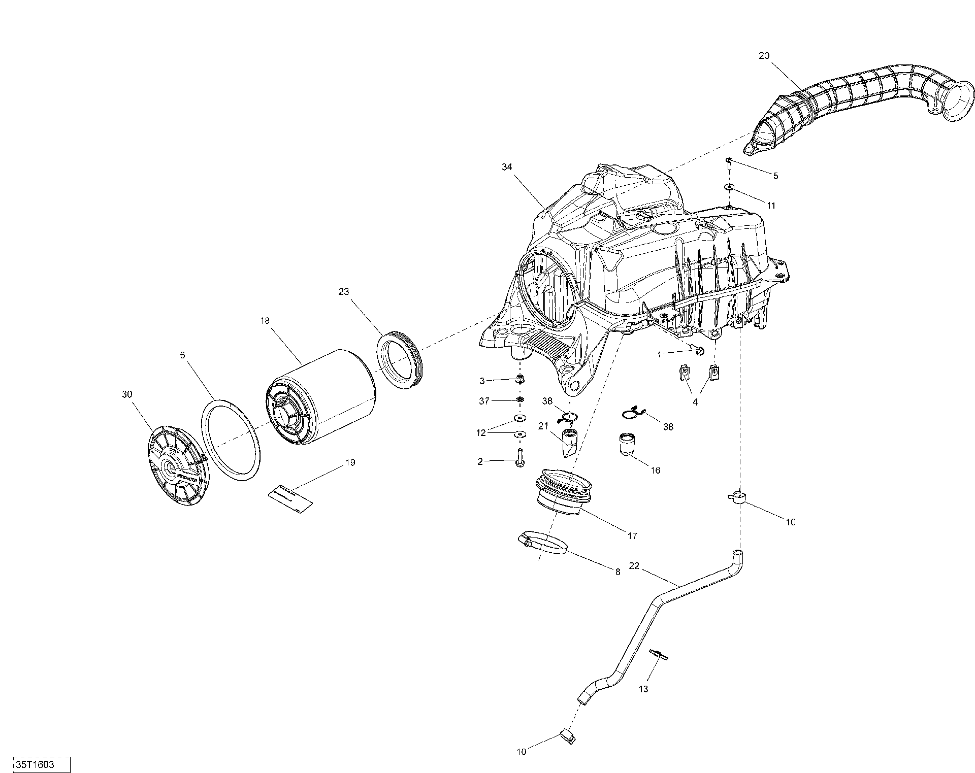 An Image of a Genuine Can-Am Parts Schematic Diagram showing the schematic - AIR INTAKE EXCEPT X MR