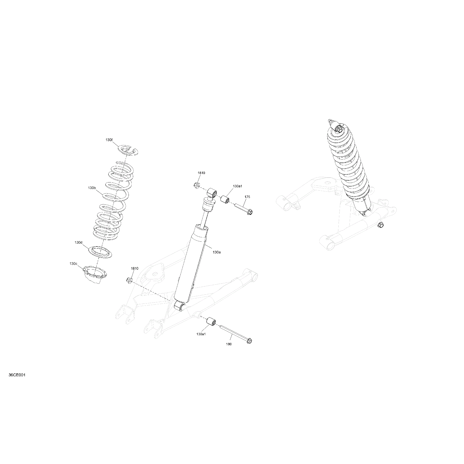 An Image of a Genuine Can-Am Parts Schematic Diagram showing the schematic - SUSPENSION - REAR SHOCKS