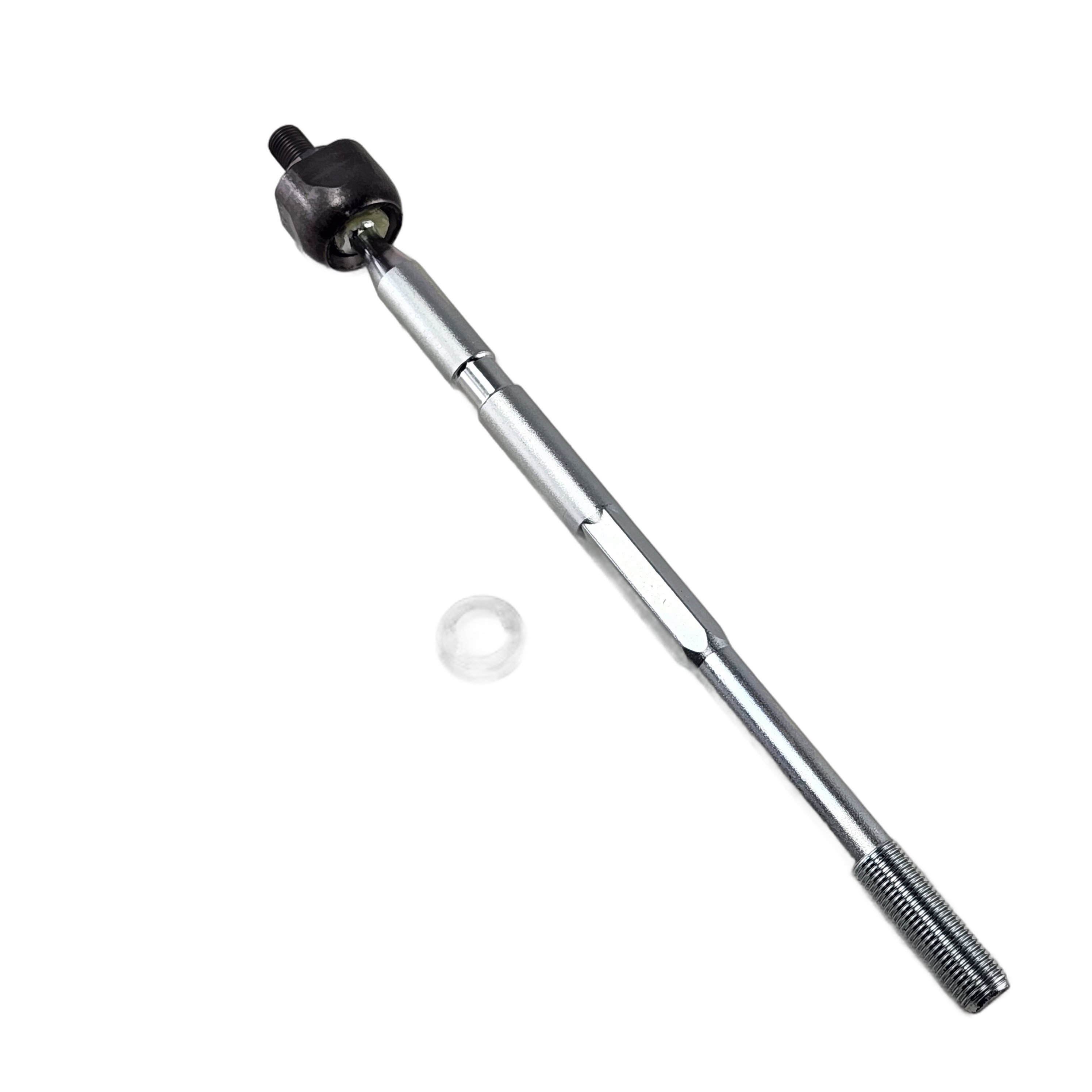 The End Set, Tie Rod by Honda, compatible with OEM 53010-HL4-A01 for Honda UTVs, features a threaded metal end with a black joint and is displayed beside a small clear plastic cap on a white background.
