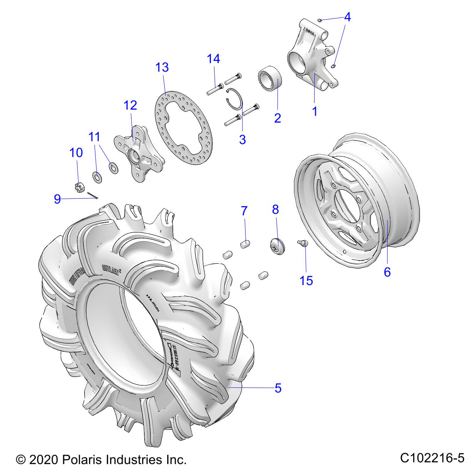 An Image of a Genuine Polaris Parts Schematic Diagram showing the schematic - WHEELS: REAR and HUB - 2020 POLARIS SPORTSMAN 850 HIGH LIFTER