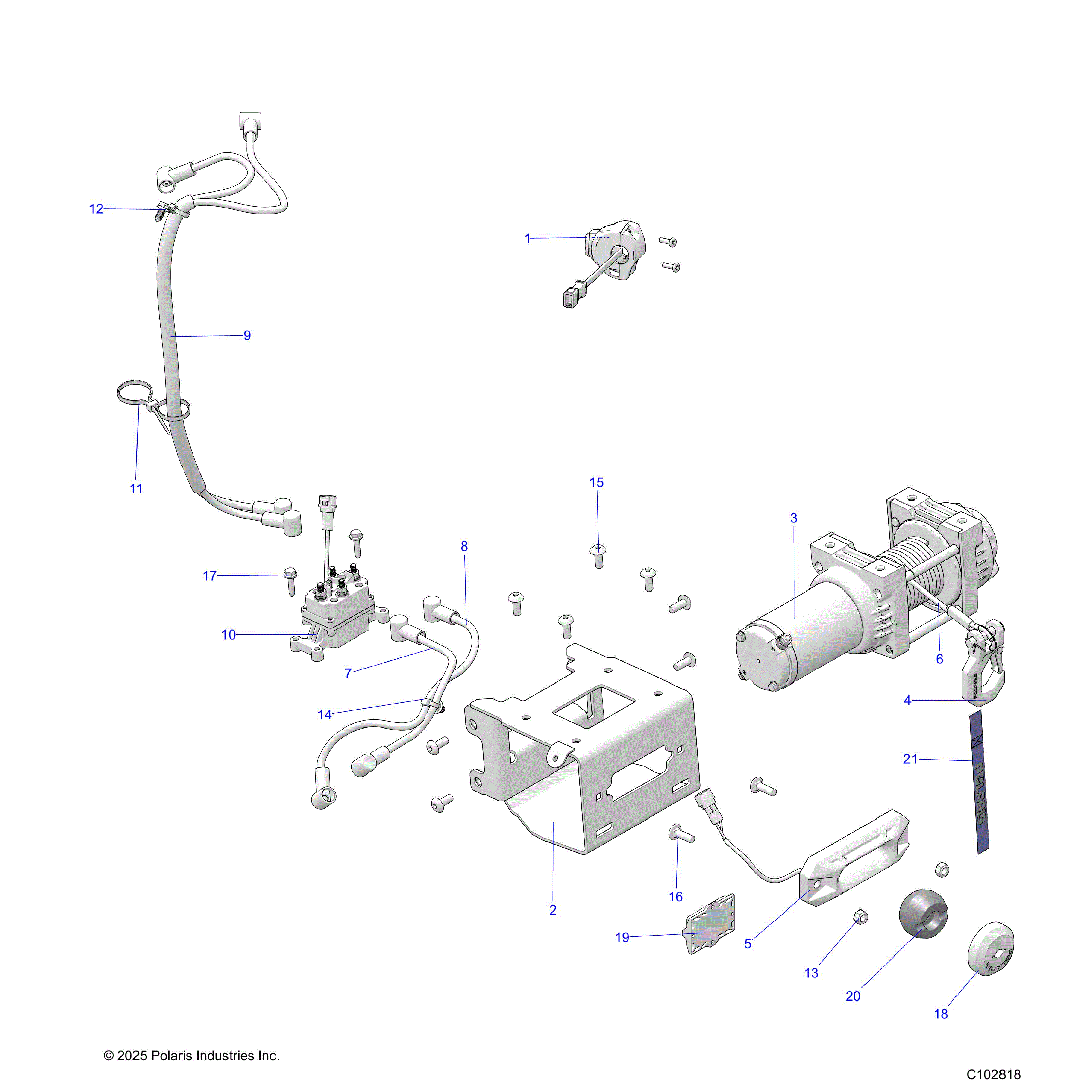 An Image of a Genuine Polaris Parts Schematic Diagram showing the schematic - CHASSIS: WINCH - 2026 POLARIS SPORTSMAN 570 UTILITY 49S