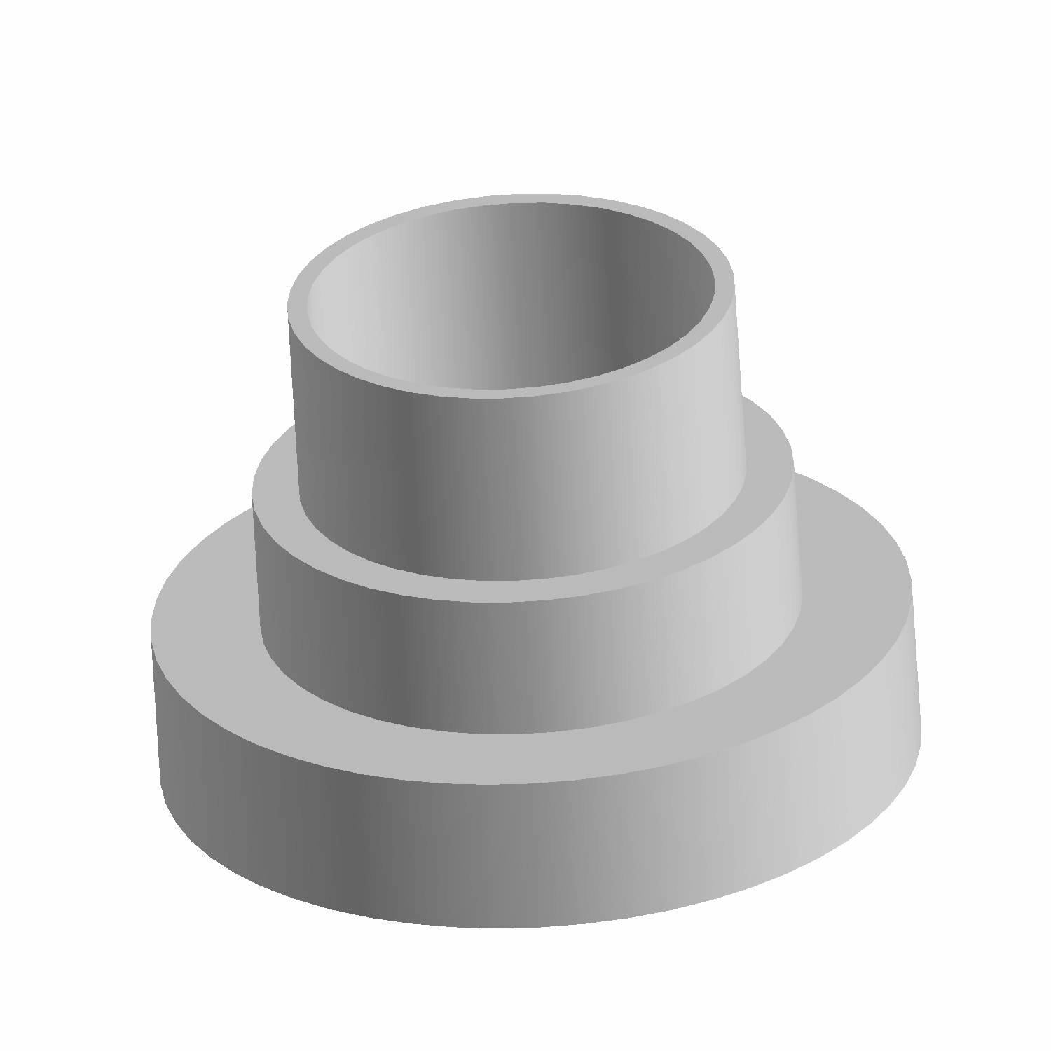 Gray cylindrical metal reducer bushing with stepped design and smooth surface.