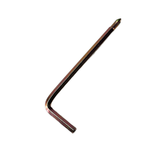 The Wrench by Polaris is a metal L-shaped tool featuring a Phillips screwdriver tip on the long end and a hex key on the short end, ideal for OEM Victory Polaris motorcycle parts, shown isolated on a white background.