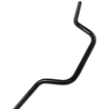 Glossy black metal motorcycle handlebars with a unique angular, ergonomic design.
