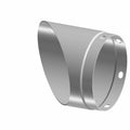 Polished silver angled motorcycle exhaust tip with mounting holes and smooth rounded edges.