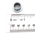 Silver metal reducer bushing next to a white ruler showing size about 9/16 inch diameter.