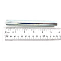 Silver metal cylindrical pivot tube approximately 3.5 inches long next to clear ruler with black markings.