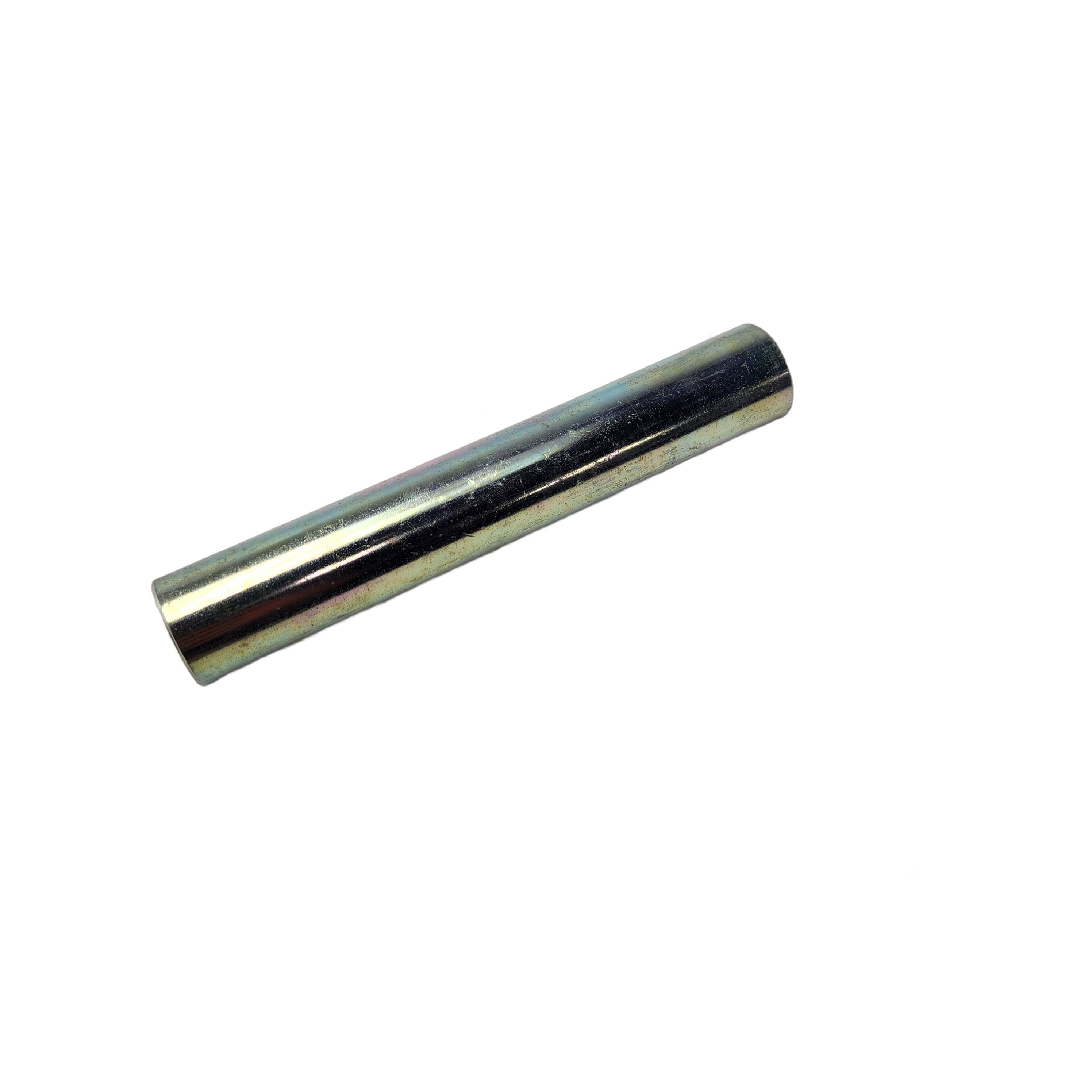 A smooth, metallic Front Wheel Bearing Spacer, Middle by Polaris is shown against a white background. The uniform cylindrical rod has both ends visible—ideal for Victory motorcycle bearing assemblies.