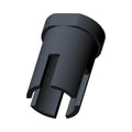 Black cylindrical expansion anchor tube with slotted open end and hexagonal flange top.