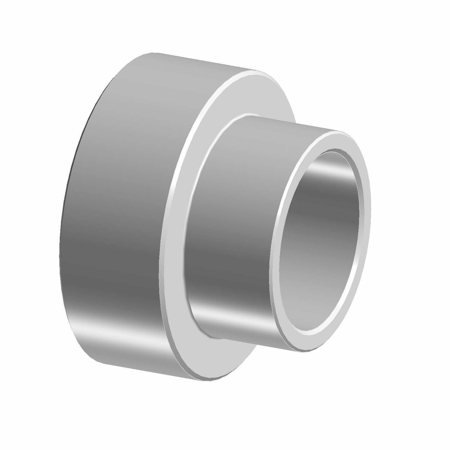 A 3D render shows a metallic, stepped cylindrical part with a reflective finish, resembling the Drive Pulley Bearing Spacer, Outer by Polaris—an OEM component used in Indian motorcycle assemblies.