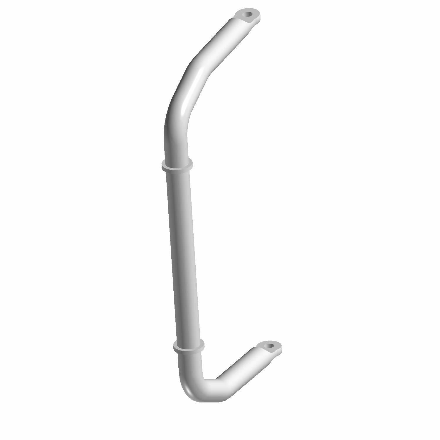Silver metal stabilizer bar with two mounting points and slight bends for vehicle fitment.