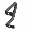 Matte black metal triangular latch striker hoop with two mounting holes, right side design.