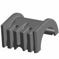 Black rubber stabilizer bar bushing with ridged exterior and semi-cylindrical inner groove.