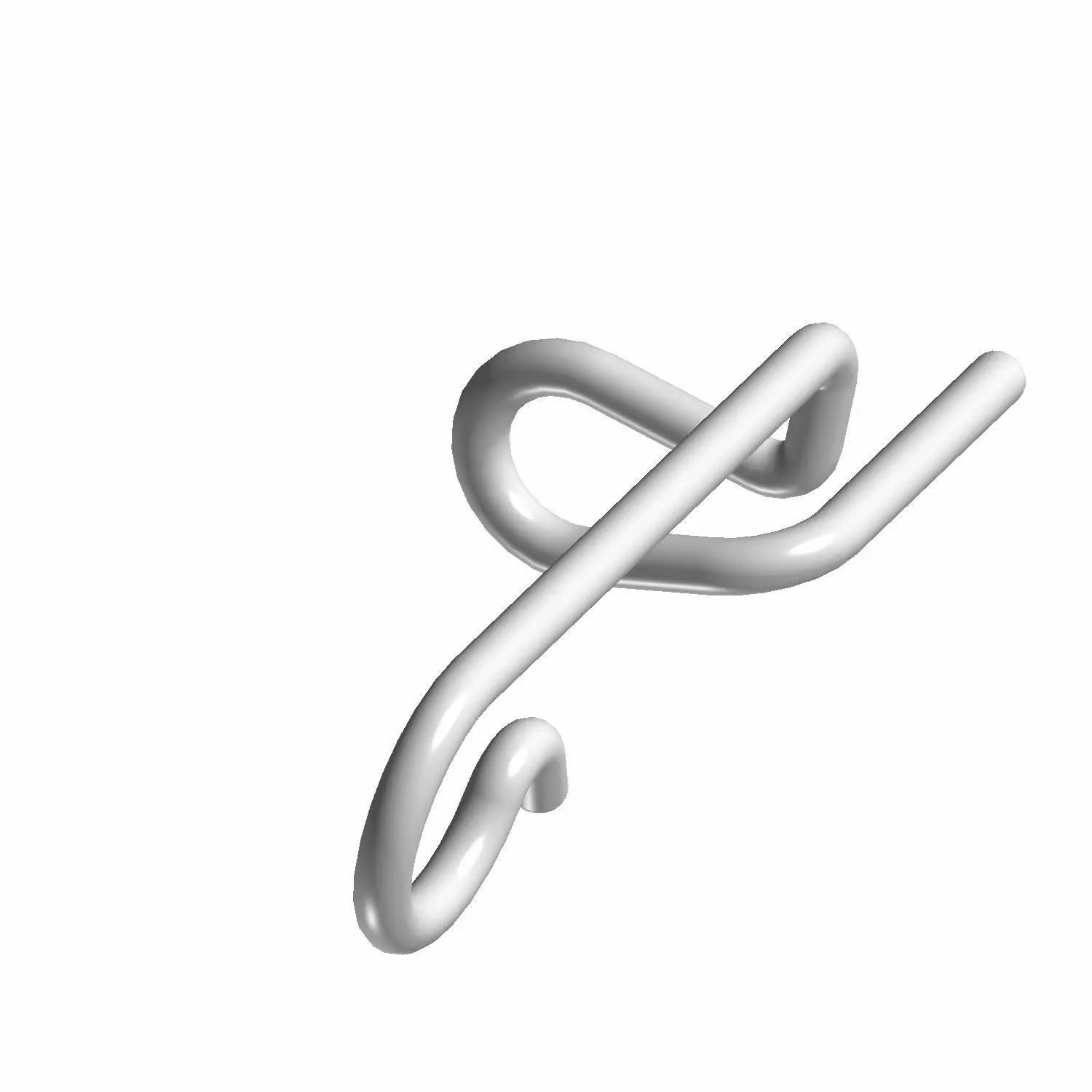 Silver metal brake line retainer clip with curved and hooked ends designed for front upper mounting.