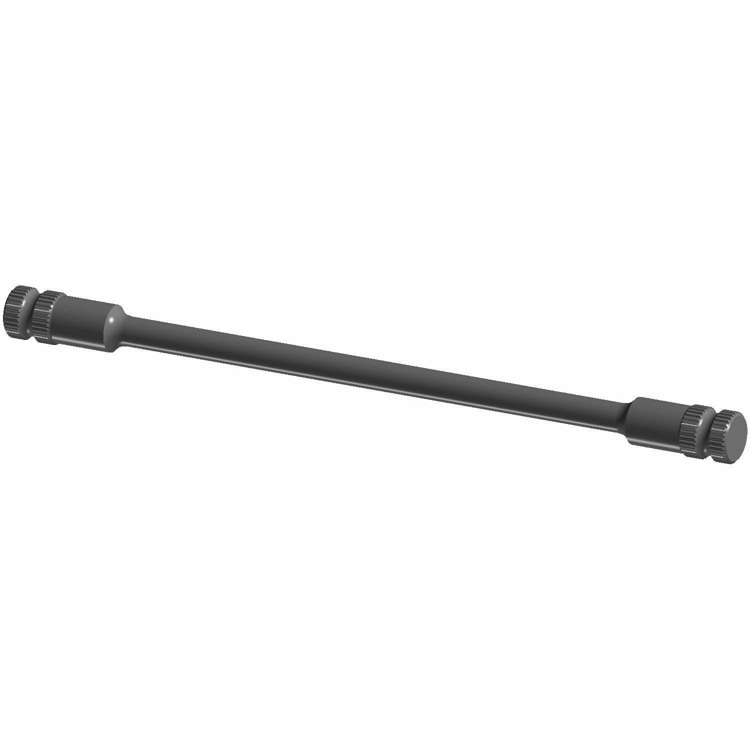 Black metal stabilizer bar with cylindrical mounts on both ends, slim and sturdy design.