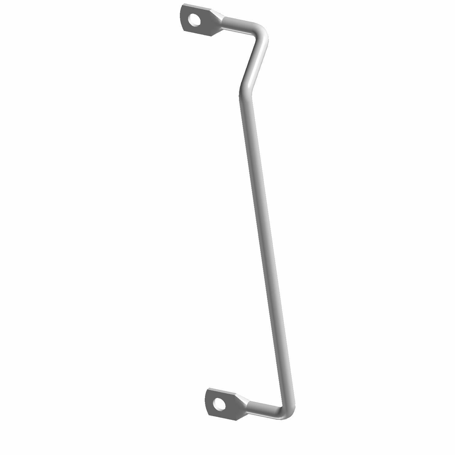Silver metal net hoop bracket with angled attachment points for rear right side mounting.