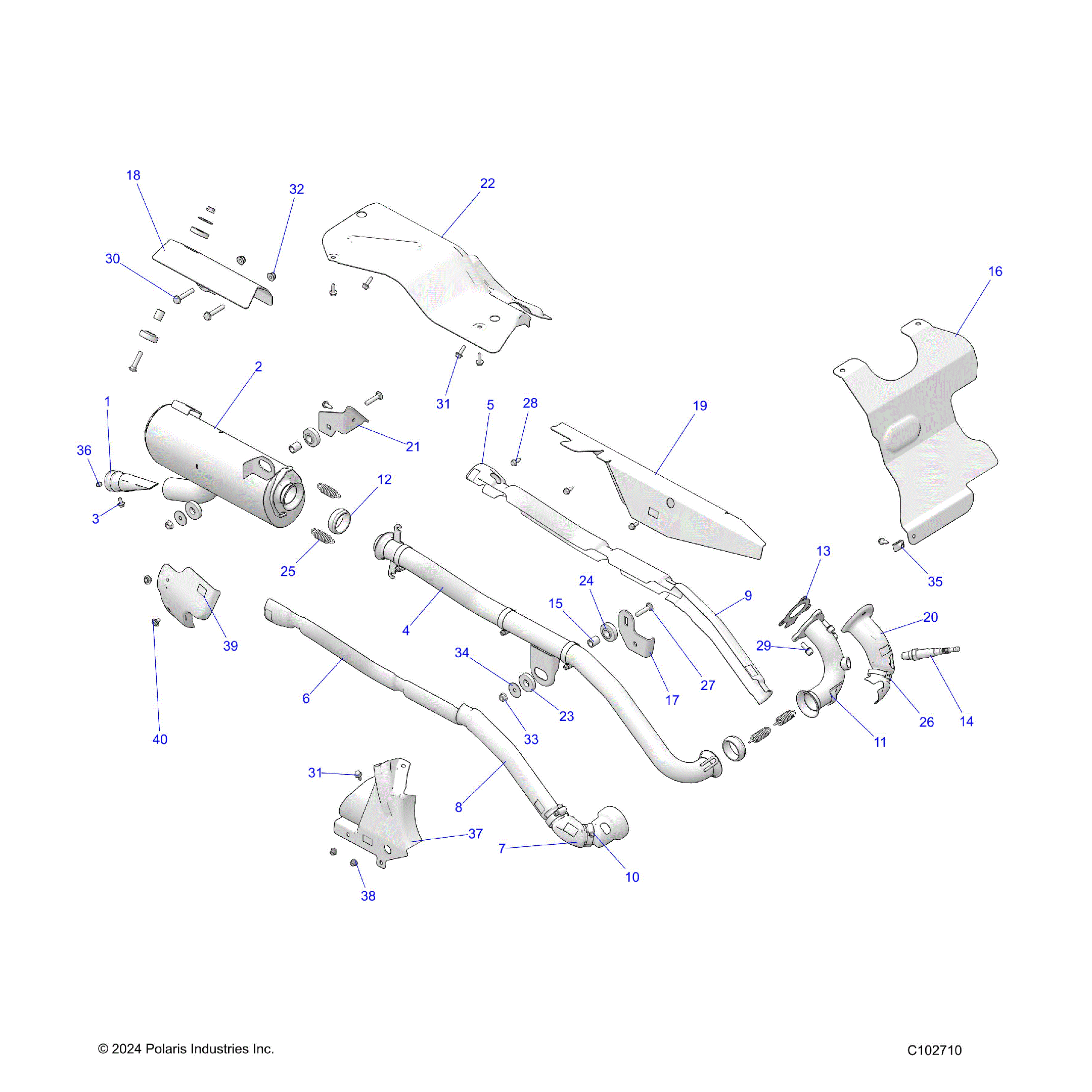 An Image of a Genuine Polaris Parts Schematic Diagram showing the schematic - ENGINE: EXHAUST - 2026 POLARIS SPORTSMAN 570 EPS PREMIUM