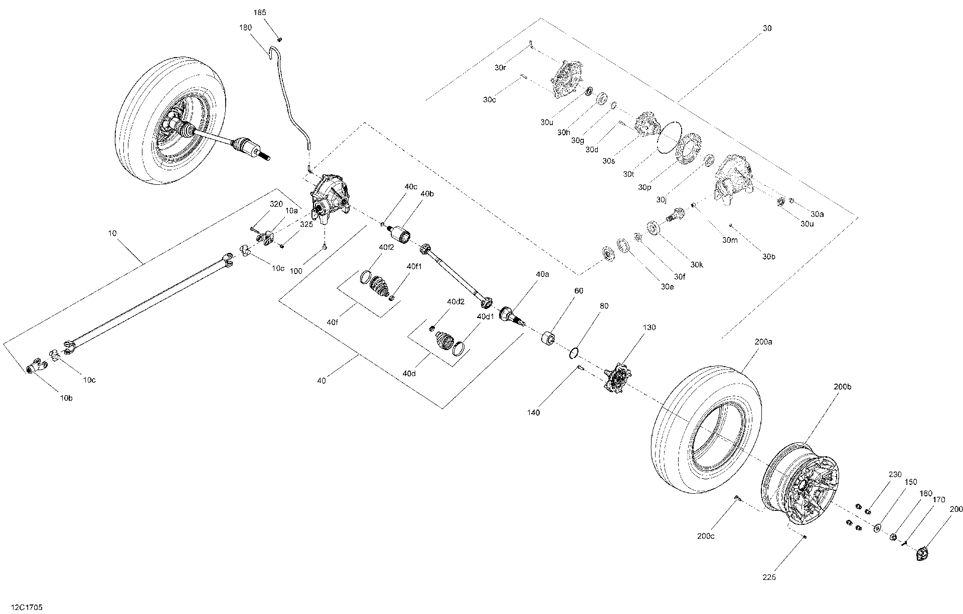 An Image of a Genuine Can-Am Parts Schematic Diagram showing the schematic - DRIVE SYSTEM FRONT - ALL MODELS