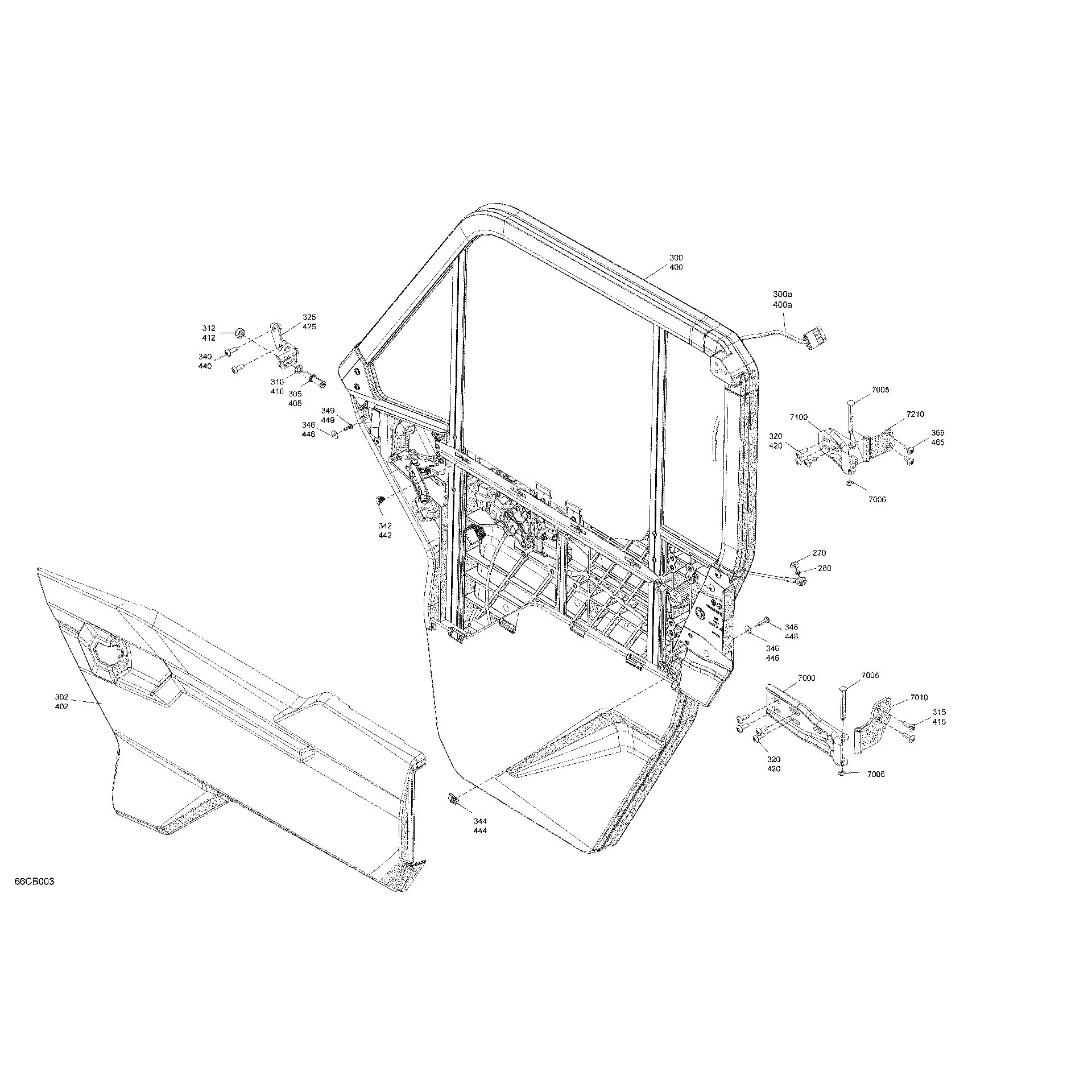 An Image of a Genuine Can-Am Parts Schematic Diagram showing the schematic - ENCLOSURE CAB - FRONT DOORS