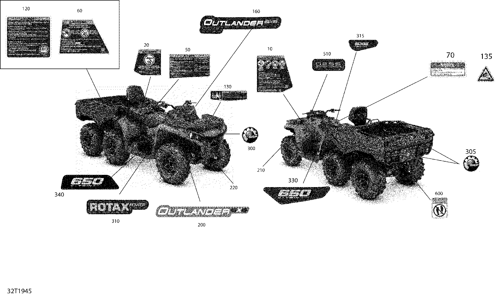 An Image of a Genuine Can-Am Parts Schematic Diagram showing the schematic - DECALS OUTLANDER MAX 6X6