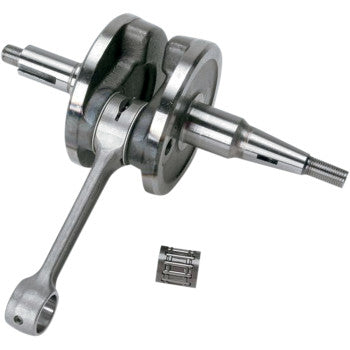The Yamaha Crankshaft Assembly Stroker by Hot Rods is shown with a clean connecting rod and small needle roller bearing—perfect for horsepower upgrades or pairing with big bore cylinders.