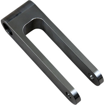 The Struts Rear Non Adjustable Suzuki LTR by Dura Blue features a metallic U-shaped bracket with holes for secure mounting, making it ideal for use as a component in ATV lowering applications.