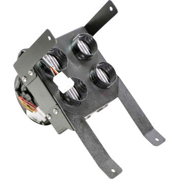 Black metal Polaris UTV cab heater with four round vent nozzles and mounting brackets.