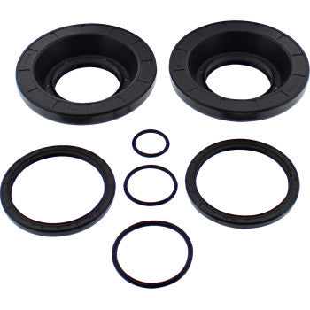 The Honda Differential Seal Kit Rear by Moose Offroad includes eight black TC rubber seals and O-rings in assorted sizes, with two large cone-shaped seals and several flat rings—perfect for differential service.