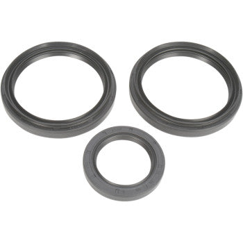 The Arctic Cat - Kymco Differential Seal Kit Front by Moose Offroad features three black circular rubber seals of varying sizes, neatly arranged on a white background.