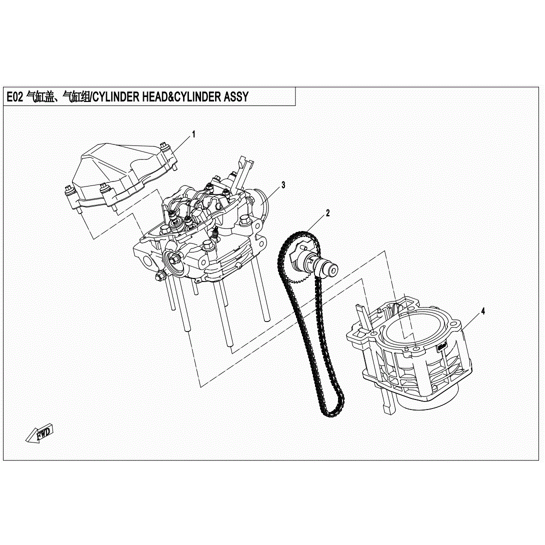 An Image of a Genuine CFMOTO Parts Schematic Diagram showing the schematic - CYLINDER HEAD&CYLINDER ASSY. - 2020 CFMOTO ZFORCE 500
