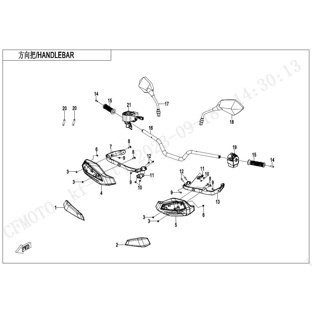 An Image of a genuine CFMOTO Parts Schematic Diagram showing the group - HANDLEBAR - 2024 CFMOTO CFORCE 800 TOURING