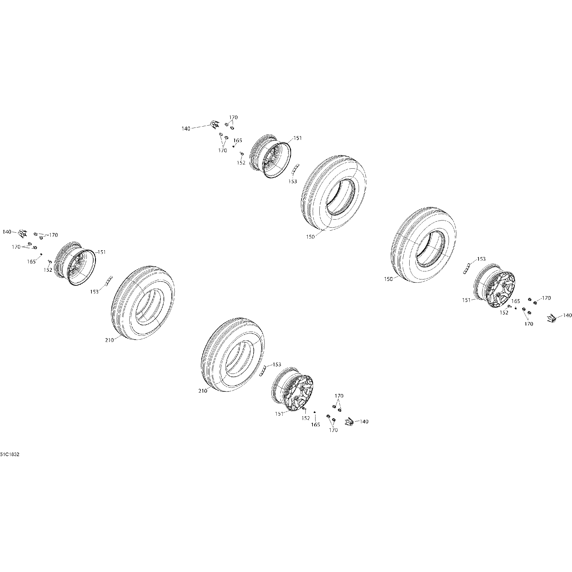 An Image of a Genuine Can-Am Parts Schematic Diagram showing the schematic - WHEELS MAVERICK TRAIL - PACKAGE DPS