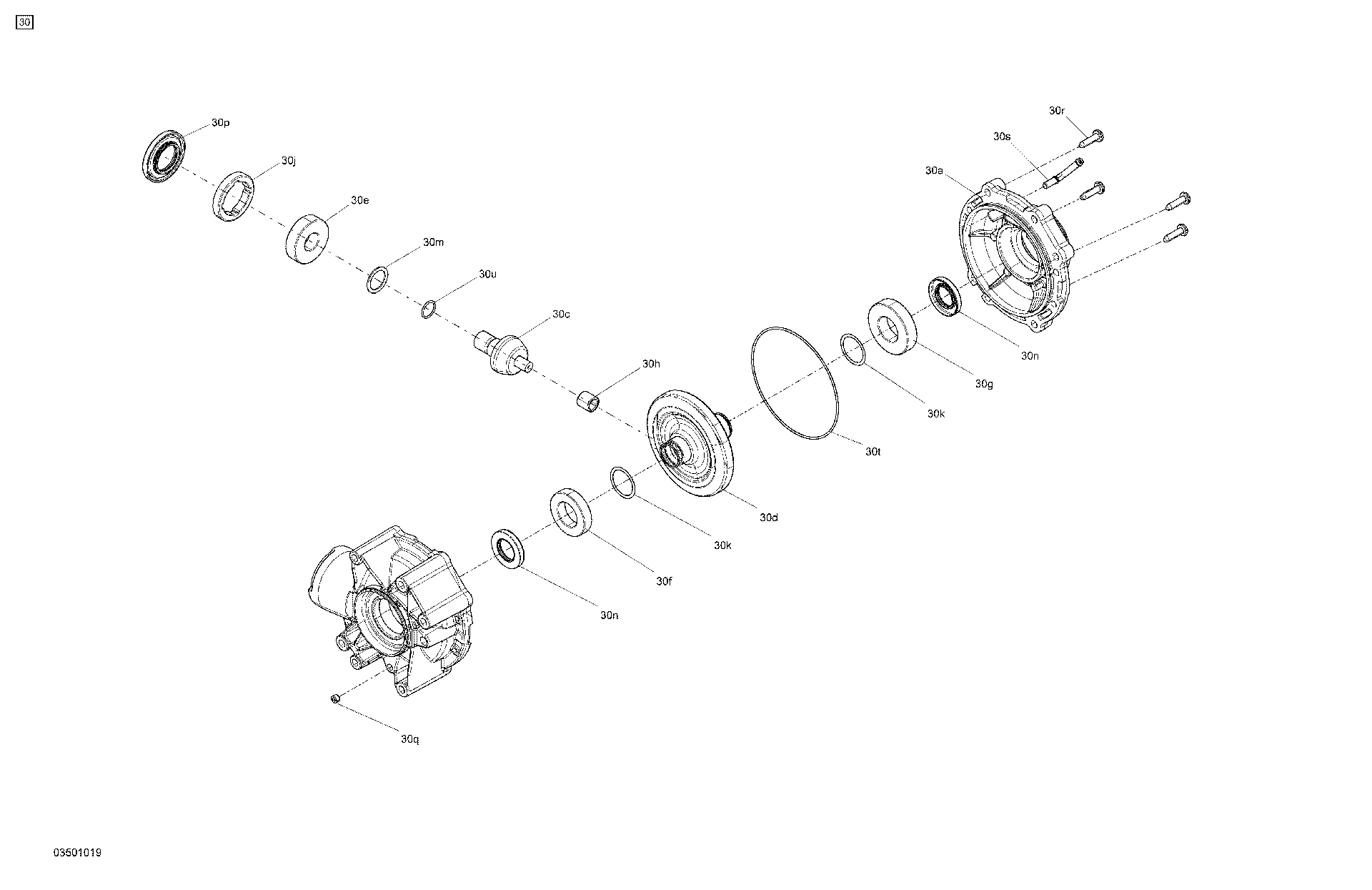 An Image of a Genuine Can-Am Parts Schematic Diagram showing the schematic - DRIVE - REAR SECTION - DIFFERENTIAL PARTS - DPS
