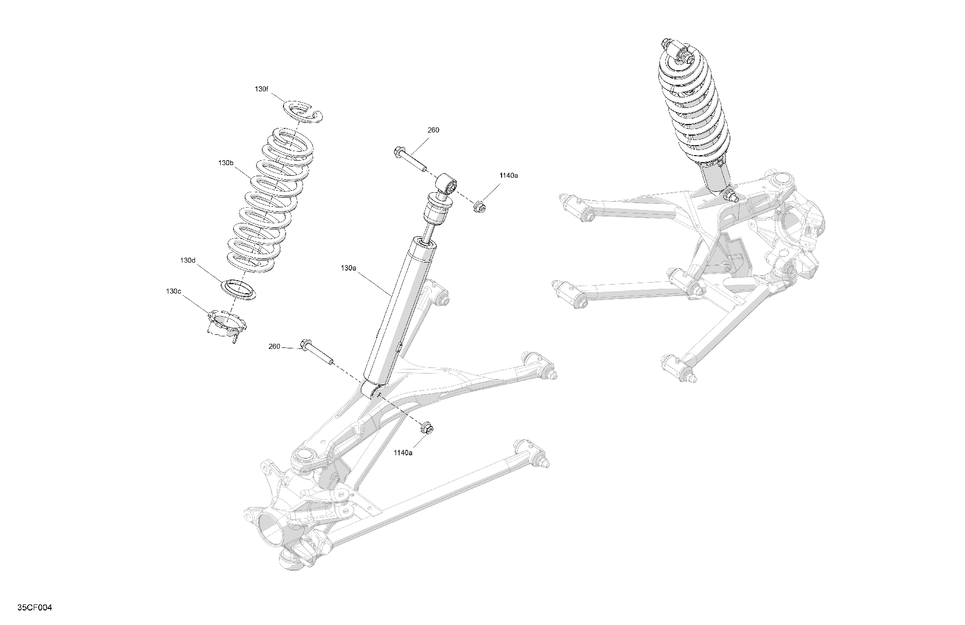 An Image of a Genuine Can-Am Parts Schematic Diagram showing the schematic - SUSPENSION - FRONT SHOCKS
