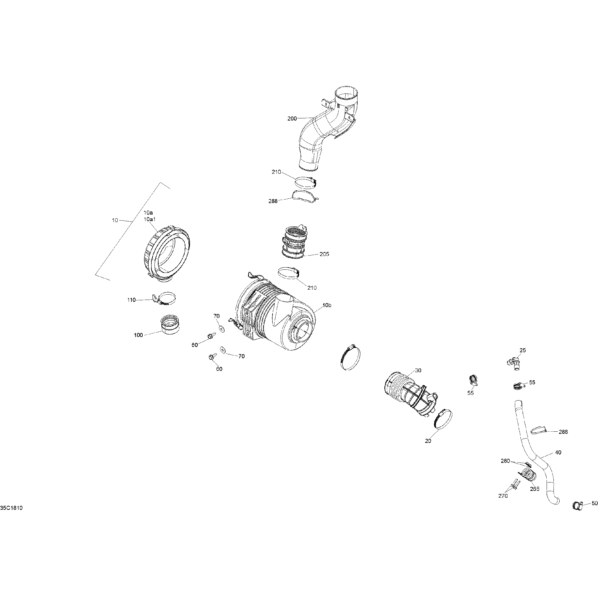 An Image of a Genuine Can-Am Parts Schematic Diagram showing the schematic - AIR INTAKE DEFENDER - HD10 - X MR