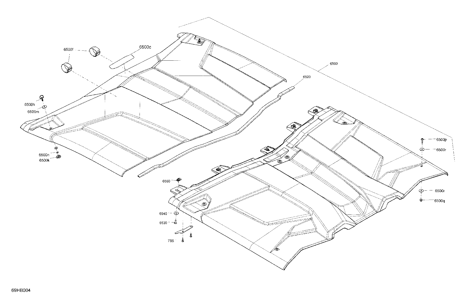 An Image of a Genuine Can-Am Parts Schematic Diagram showing the schematic - BODY - ROOF