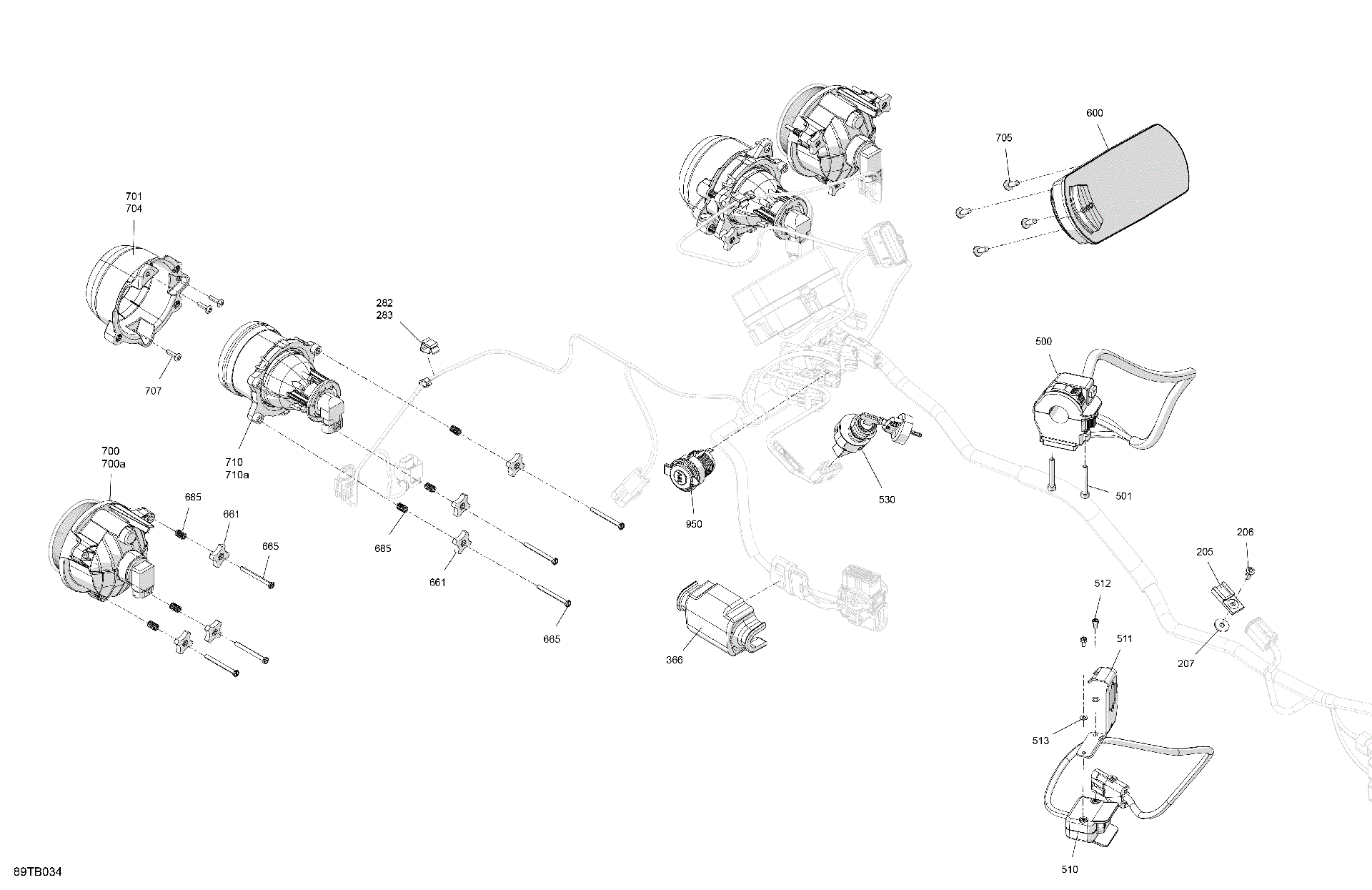 An Image of a Genuine Can-Am Parts Schematic Diagram showing the schematic - ELECTRIC - FRONT SECTION