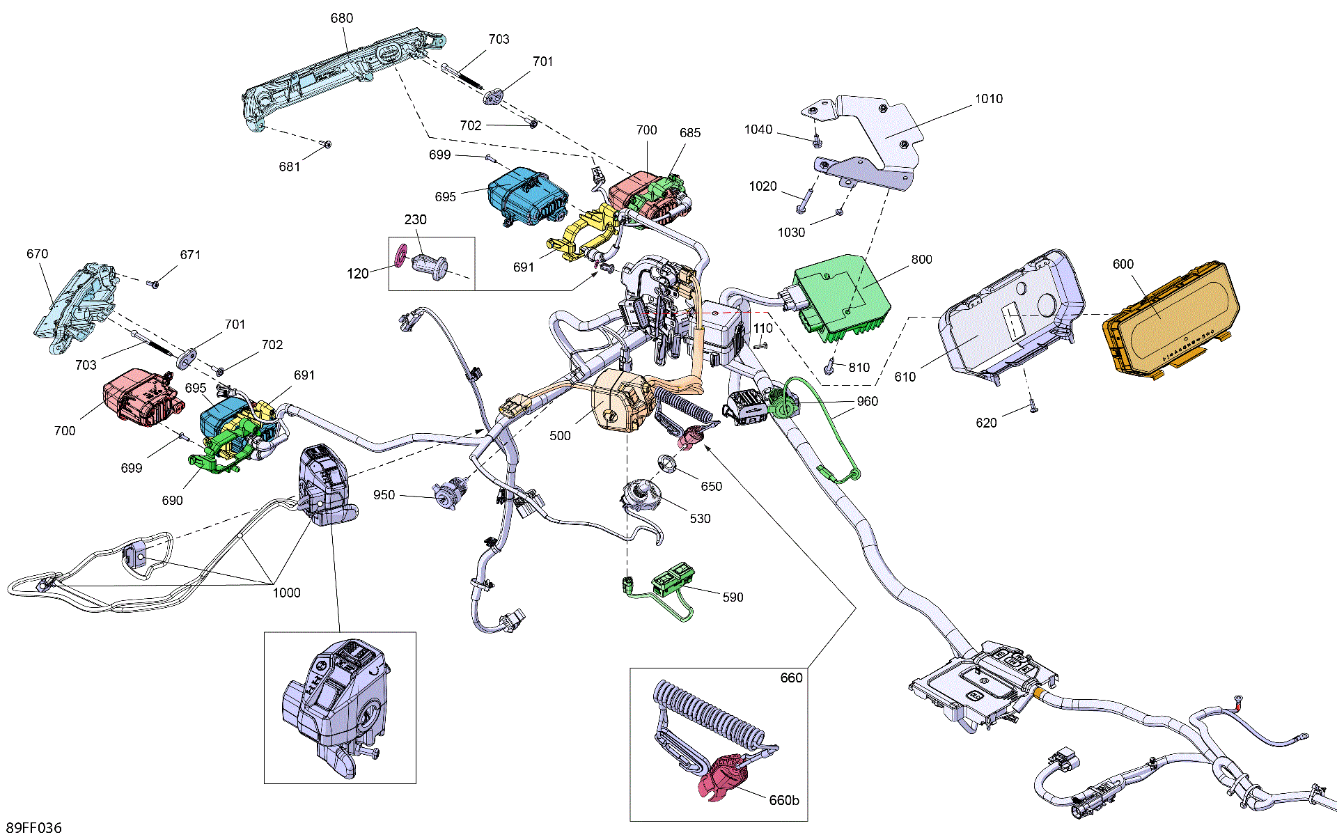 An Image of a Genuine Can-Am Parts Schematic Diagram showing the schematic - ELECTRIC - FRONT SECTION
