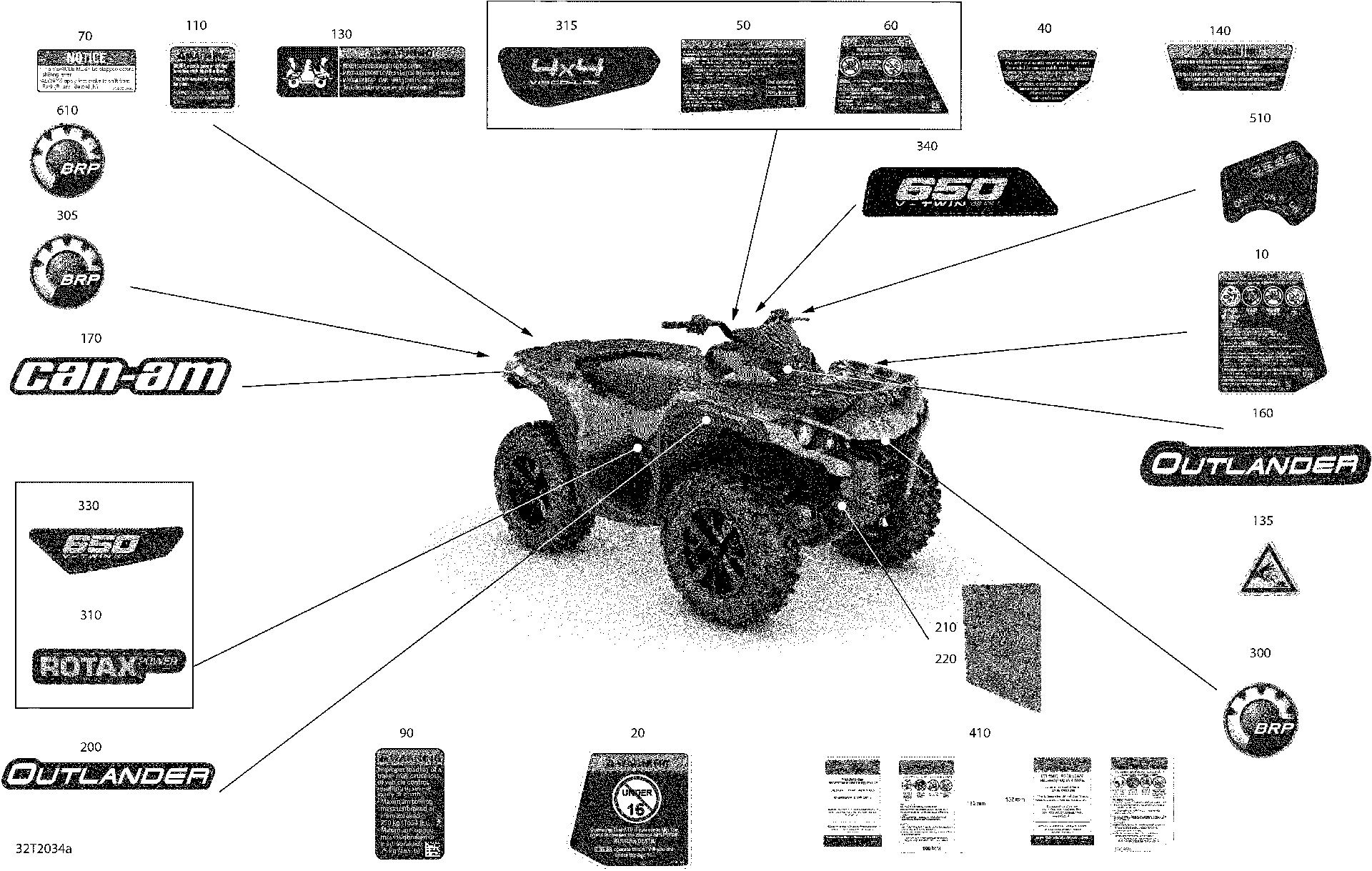 An Image of a Genuine Can-Am Parts Schematic Diagram showing the schematic - DECALS - STD