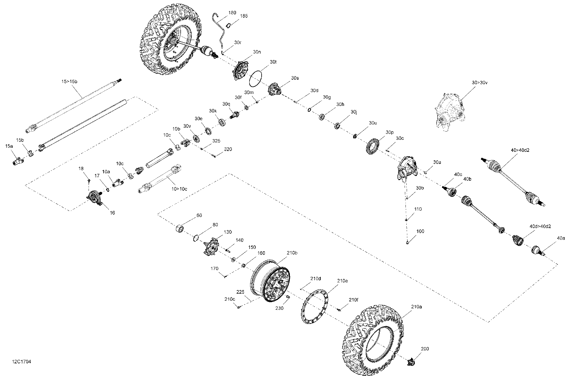 An Image of a Genuine Can-Am Parts Schematic Diagram showing the schematic - DRIVE SYSTEM FRONT