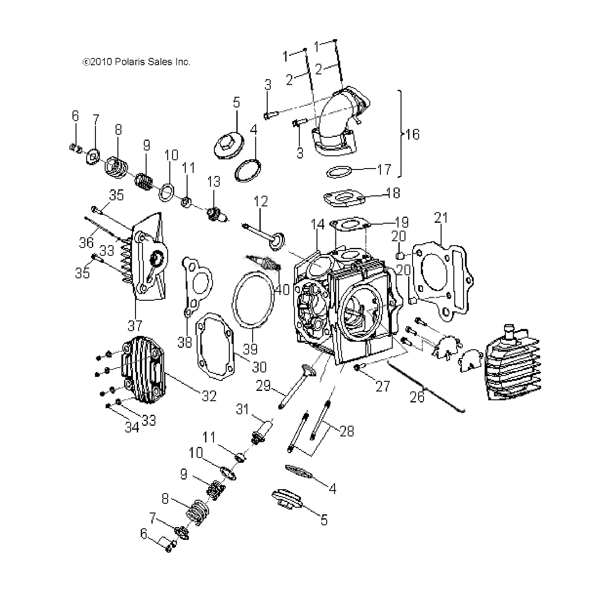 An Image of a Genuine Polaris Parts Schematic Diagram showing the schematic - ENGINE: CYLINDER HEAD - 2016 POLARIS SPORTSMAN 90