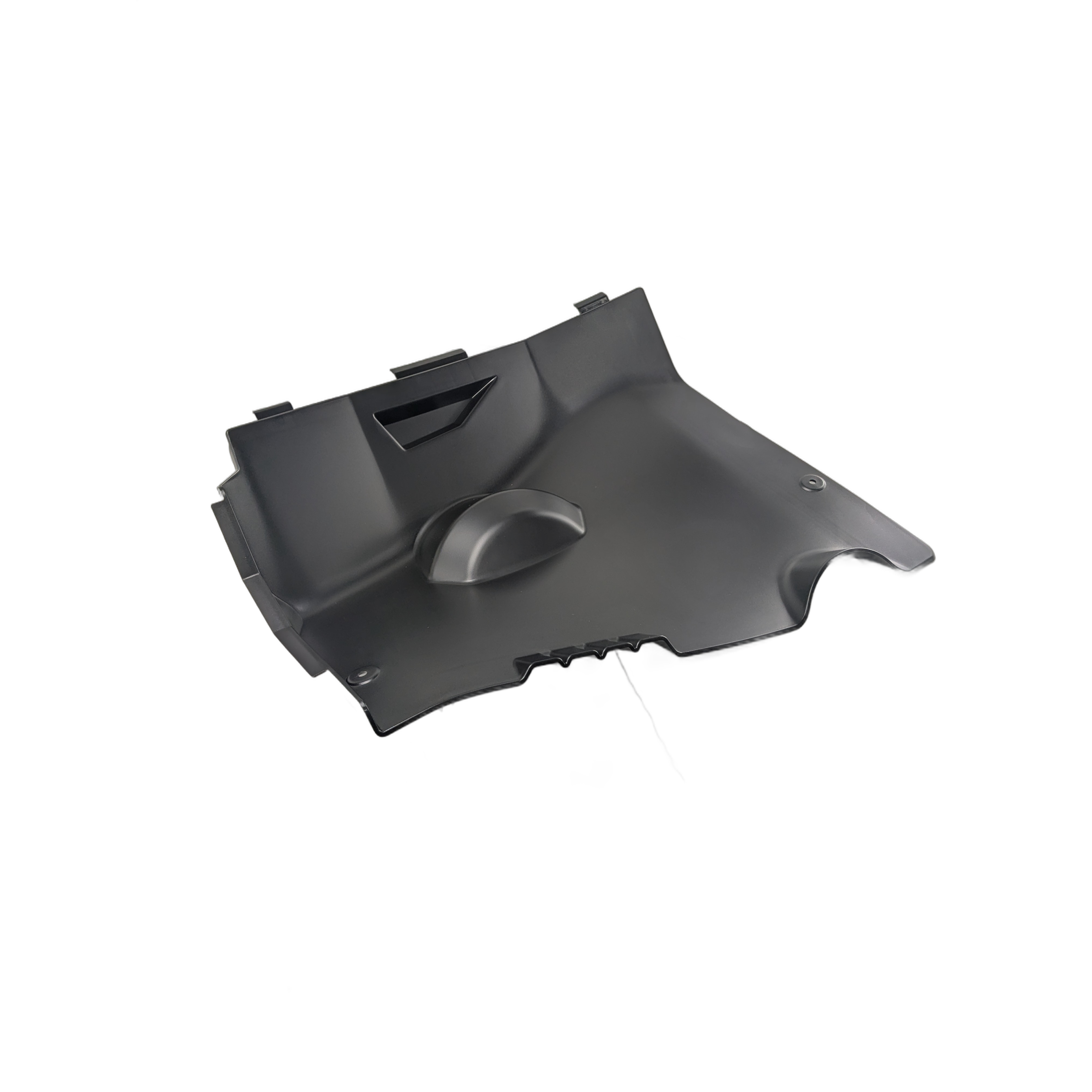 Black molded plastic right side protective panel with contoured design and mounting tabs.